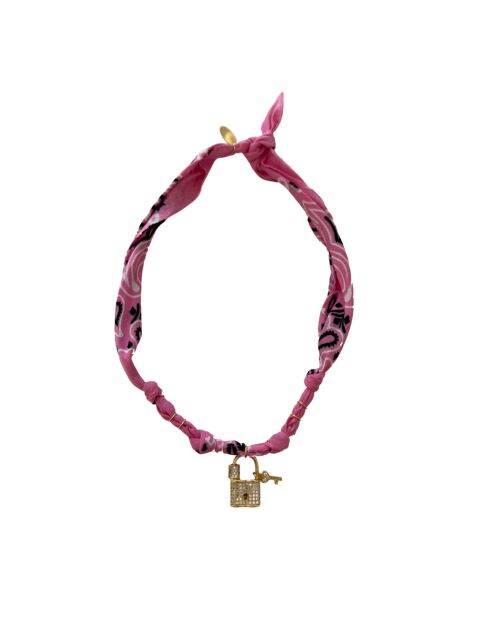 Collar de algodón Vegas Members con candado rosa
