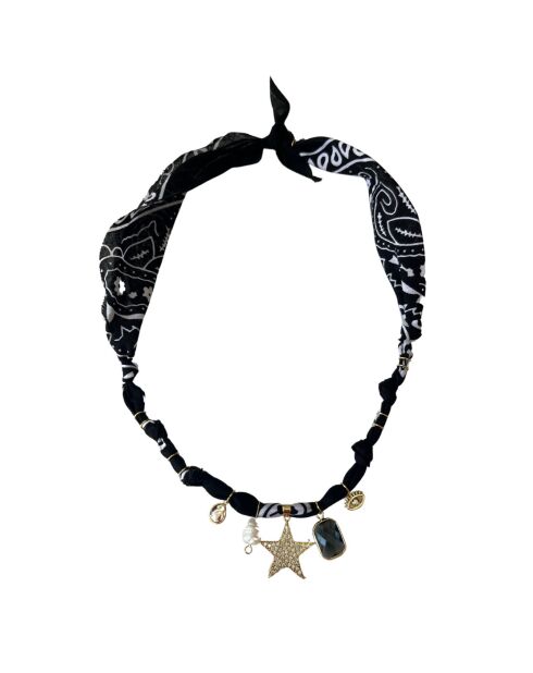 Schwarze Halskette für Cowboy-Liebhaber aus Baumwolle mit Stern-Cabochon