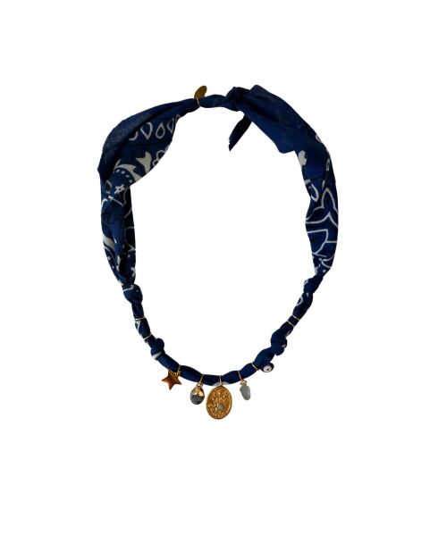 Collar antiguo de algodón azul ultramar de Astra
