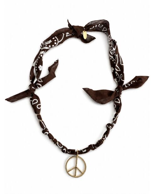 Collier en coton Christmas peace chocolat