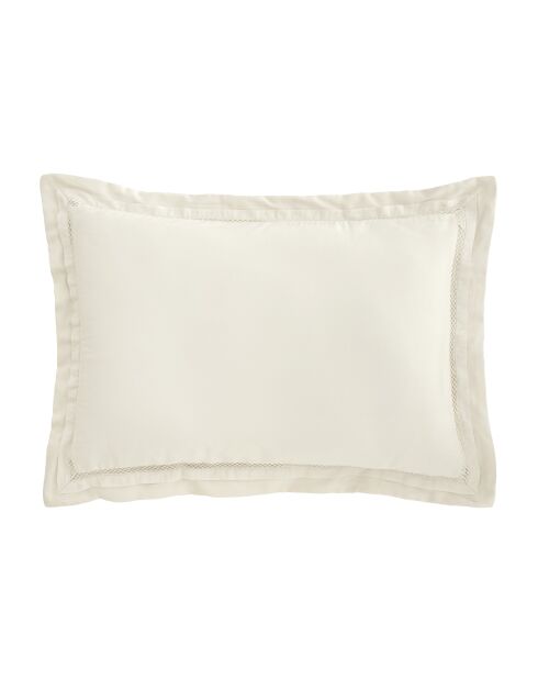 Taie d'oreiller en satin de coton 120 fils brodé ivoire