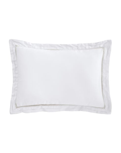 Taie d'oreiller en satin de coton 120 fils brodé neige
