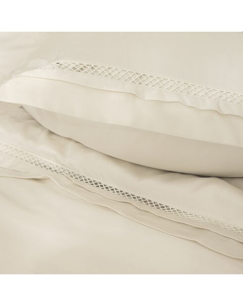 Parure de couette en coton Satin + 2 taies d'oreiller ivoire