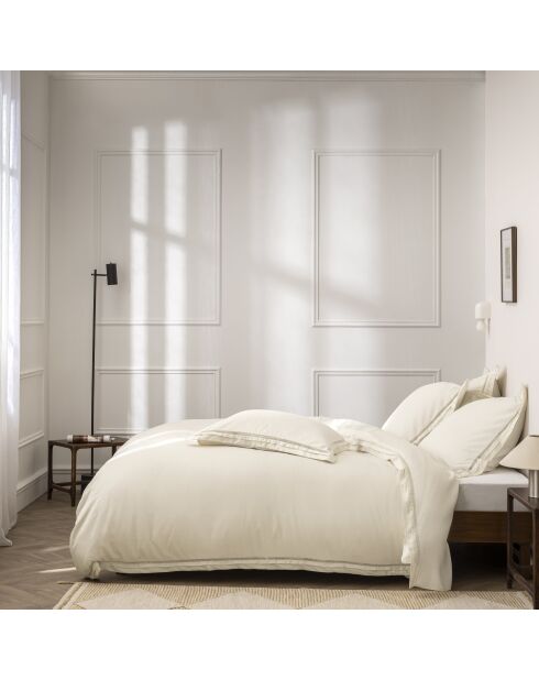 Parure de couette en coton Satin + 2 taies d'oreiller ivoire