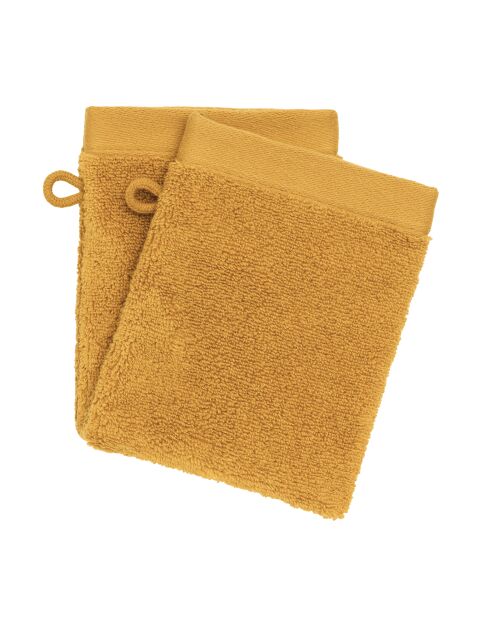 Lot de 2 gant de toilette en coton Softy ocre - 15 x 21 cm