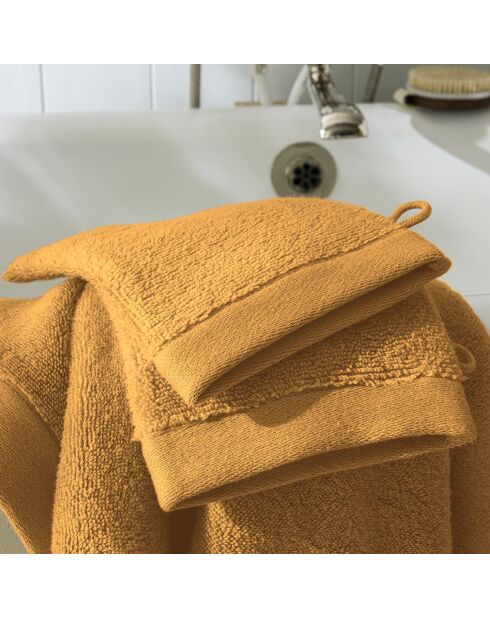 Lot de 2 gant de toilette en coton Softy ocre - 15 x 21 cm