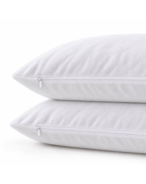 Juego de 2 protectores de almohada blancos de felpa cepillada de algodón, 50 x 70 cm