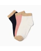 Packung mit 3 niedrigen Socken aus Baumwolle, zweifarbig, goldfarben, 1, mehrfarbig