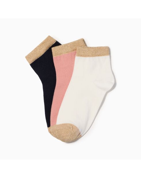 Confezione da 3 calzini bassi in cotone bicolore oro 1 multicolore