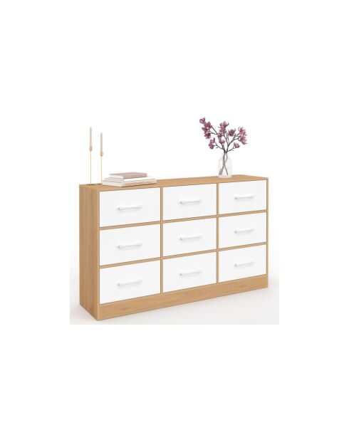 Commode 9 tiroirs Uma bois/blanc - 113 x 30 x 70 cm