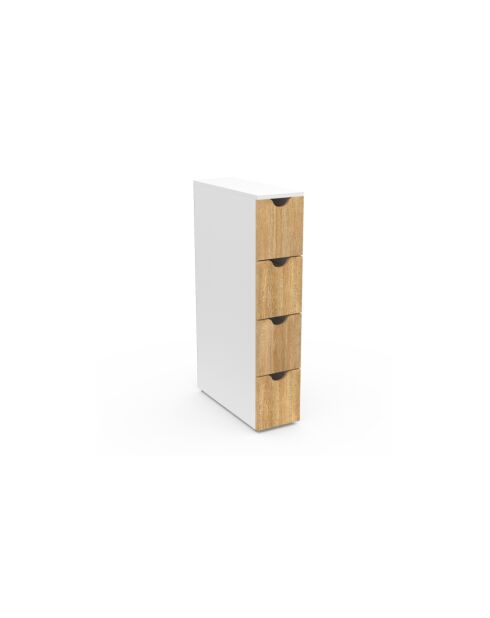 Meuble d'appoint 4 tiroirs avec roulettes blanc/bois - 17 x 45 x 80 cm