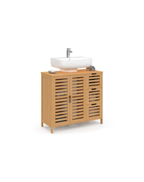 Meuble sous vasque placards et tiroirs Maya bambou - 70 x 30 x 65 cm