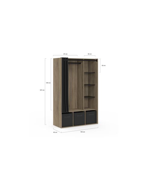 Camille Begehbarer Kleiderschrank und Stauraum in Holzeffekt/Schwarz — 105 x 45 x 167 cm