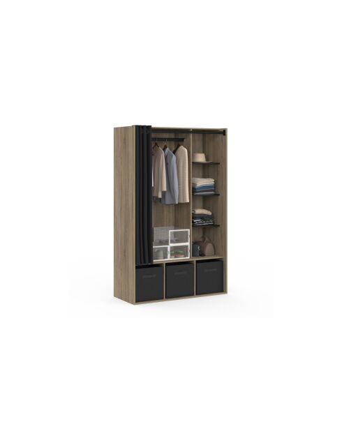 Camille Begehbarer Kleiderschrank und Stauraum in Holzeffekt/Schwarz — 105 x 45 x 167 cm