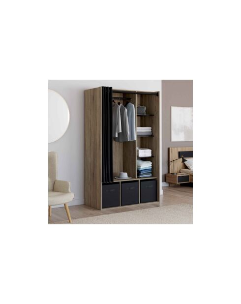 Camille Begehbarer Kleiderschrank und Stauraum in Holzeffekt/Schwarz — 105 x 45 x 167 cm