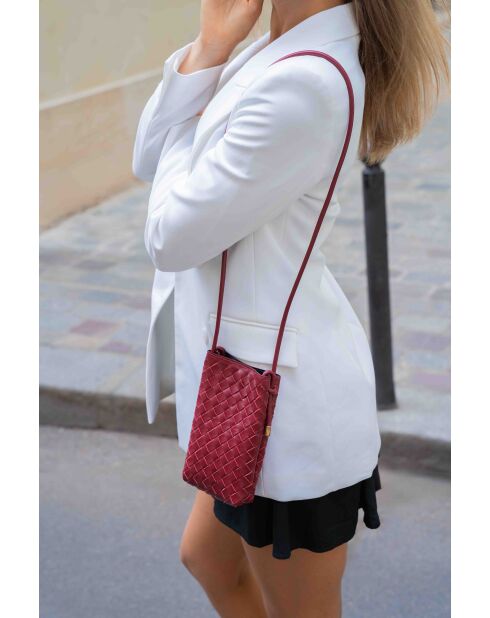 Sac bandoulière en cuir Clover bordeaux - 14 x 21 x 3,5 cm