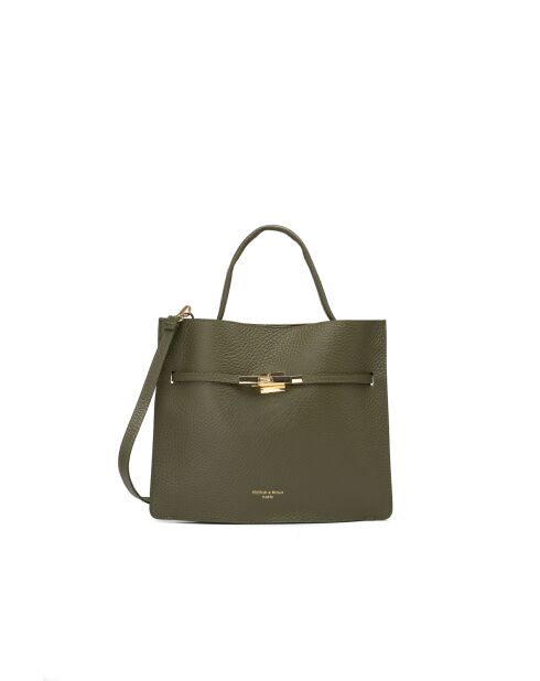 Sac à main en cuir Freda vert olive - 33 x 27 x 2 cm