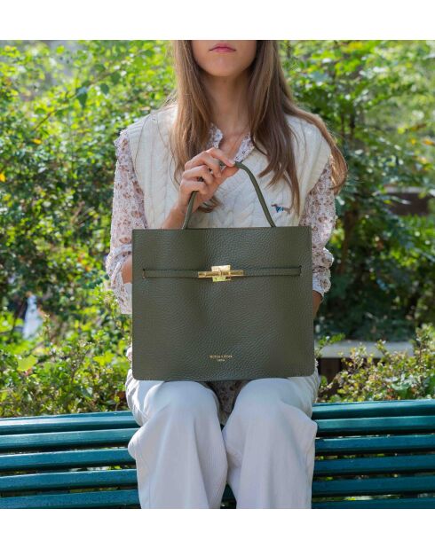 Sac à main en cuir Freda vert olive - 33 x 27 x 2 cm