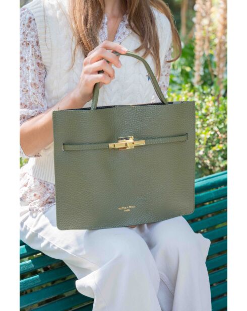 Sac à main en cuir Freda vert olive - 33 x 27 x 2 cm