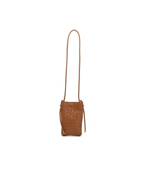 Sac bandoulière en cuir Clover camel - 14 x 21 x 3,5 cm