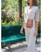 Sac bandoulière en cuir Clover camel - 14 x 21 x 3,5 cm