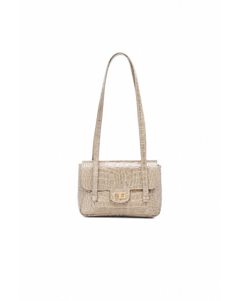 Schultertasche aus Leder in Scharlachrot in Beige - 26 x 18 x 7,5 cm