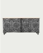 Lotus - Großes, geschnitztes schwarzes Sideboard aus massivem Mangoholz, 180 cm