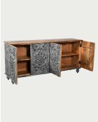 Lotus - Großes, geschnitztes schwarzes Sideboard aus massivem Mangoholz, 180 cm