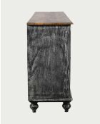 Lotus - Großes, geschnitztes schwarzes Sideboard aus massivem Mangoholz, 180 cm