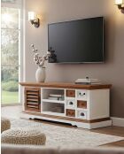 Inda - Sungkai massief houten tv-meubel van 140 cm, wit en naturel