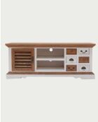 Inda - Sungkai massief houten tv-meubel van 140 cm, wit en naturel