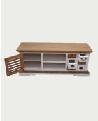 Inda - Sungkai massief houten tv-meubel van 140 cm, wit en naturel