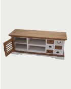 Inda - Sungkai massief houten tv-meubel van 140 cm, wit en naturel