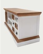 Inda - Sungkai massief houten tv-meubel van 140 cm, wit en naturel