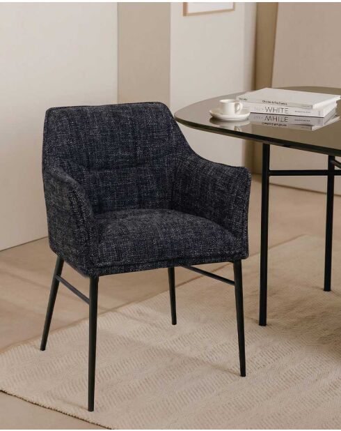 Lot de 2 chaises en tissu noir et pieds métal Chacha - 51 x 52 x 82 cm