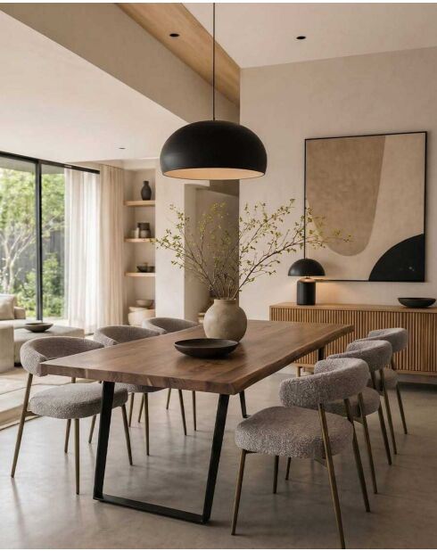 Mesa de comedor industrial Nova de madera maciza y metal negro - 180 x 90 x 76 cm