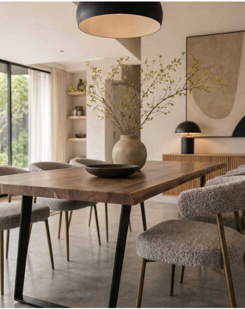 Mesa de comedor industrial Nova de madera maciza y metal negro - 180 x 90 x 76 cm