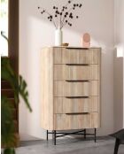 Commode haute 5 tiroirs en bois de manguier naturel et métal noir Retro - 90 x 40 x 125 cm