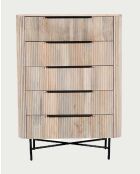 Commode haute 5 tiroirs en bois de manguier naturel et métal noir Retro - 90 x 40 x 125 cm