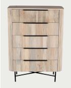 Commode haute 5 tiroirs en bois de manguier naturel et métal noir Retro - 90 x 40 x 125 cm