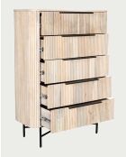 Commode haute 5 tiroirs en bois de manguier naturel et métal noir Retro - 90 x 40 x 125 cm