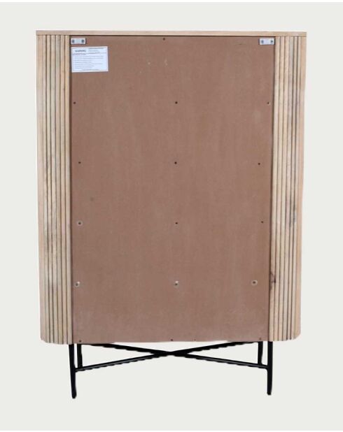 Commode haute 5 tiroirs en bois de manguier naturel et métal noir Retro - 90 x 40 x 125 cm