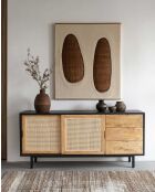 Großes Sideboard aus Holz, Zuckerrohr und schwarzem Metall Noma - 160 x 43 x 76 cm