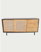 Großes Sideboard aus Holz, Zuckerrohr und schwarzem Metall Noma - 160 x 43 x 76 cm
