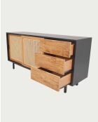 Großes Sideboard aus Holz, Zuckerrohr und schwarzem Metall Noma - 160 x 43 x 76 cm