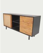 Großes Sideboard aus Holz, Zuckerrohr und schwarzem Metall Noma - 160 x 43 x 76 cm
