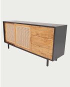 Großes Sideboard aus Holz, Zuckerrohr und schwarzem Metall Noma - 160 x 43 x 76 cm