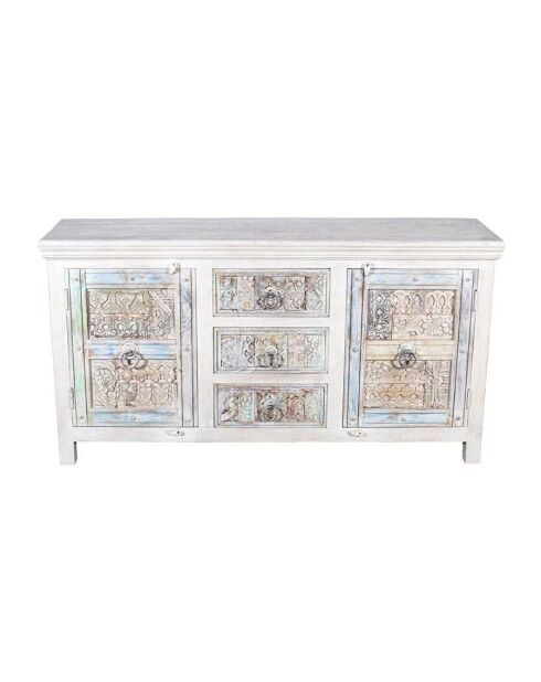 Credenza bianca a 2 ante in legno massello, Viva - 170 x 45 x 90 cm