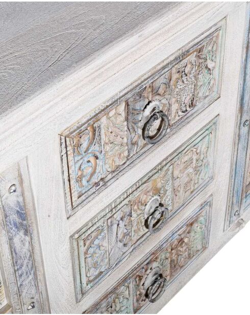 Credenza bianca a 2 ante in legno massello, Viva - 170 x 45 x 90 cm