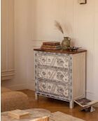 Cómoda Blossom de madera maciza tallada en blanco, 85 x 43 x 94 cm